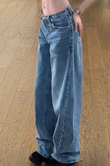 Vintage Rhinestone Letter Print Wide Leg Jeans