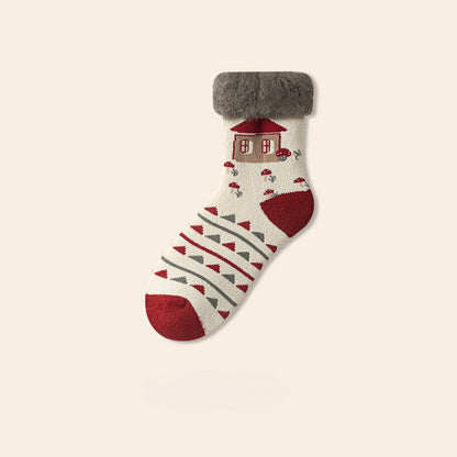 Plush Extra Thick Terry Red Mid Length Christmas Socks
