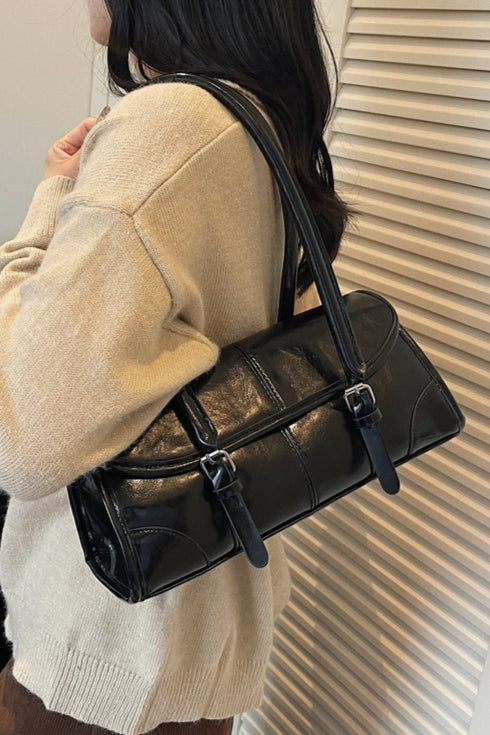 Waxed Leather Retro Long Handbag Chic Shoulder Underarm Commuter Bag