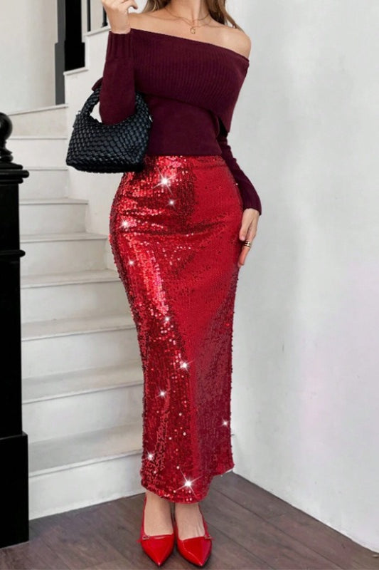 High Slit Bodycon Christmas Skirt