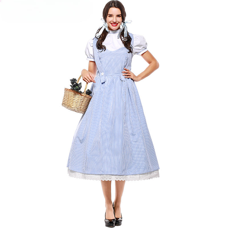 Fairytale Wizard Of Oz Dorothy Blue Gingham Outfit Carnival Halloween Attire