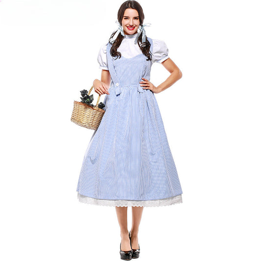 Fairytale Wizard Of Oz Dorothy Blue Gingham Outfit Carnival Halloween Attire