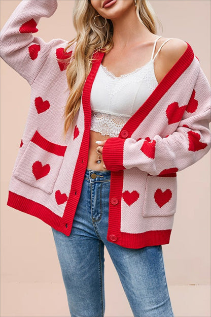 Heart Pocket V Neck Christmas Cardigan