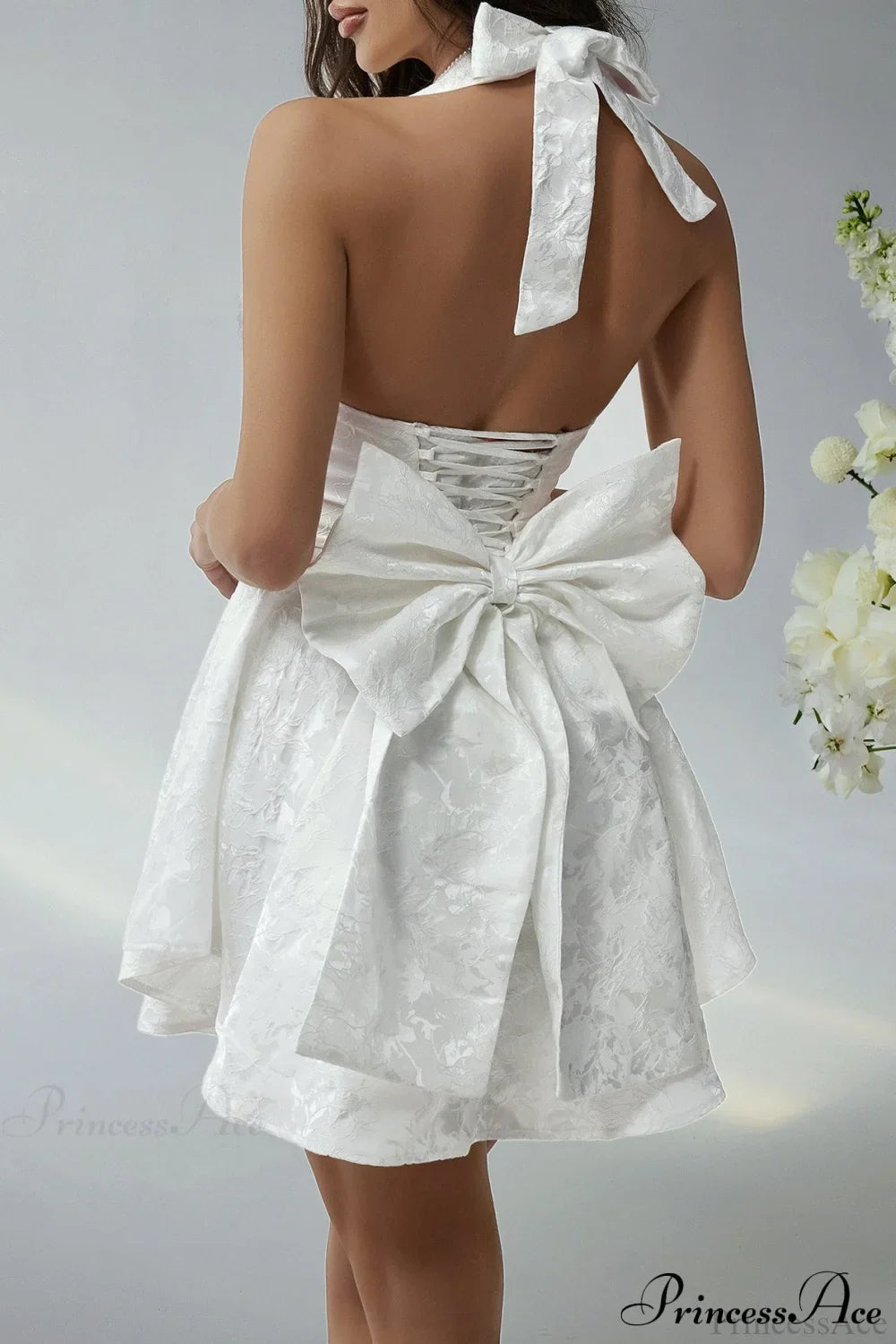 Elegant Evening Halter Bow Tie Party Dress