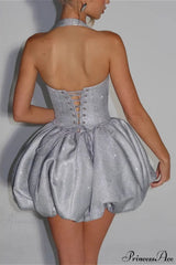 Elegant Halter Tie Puff Party Dress
