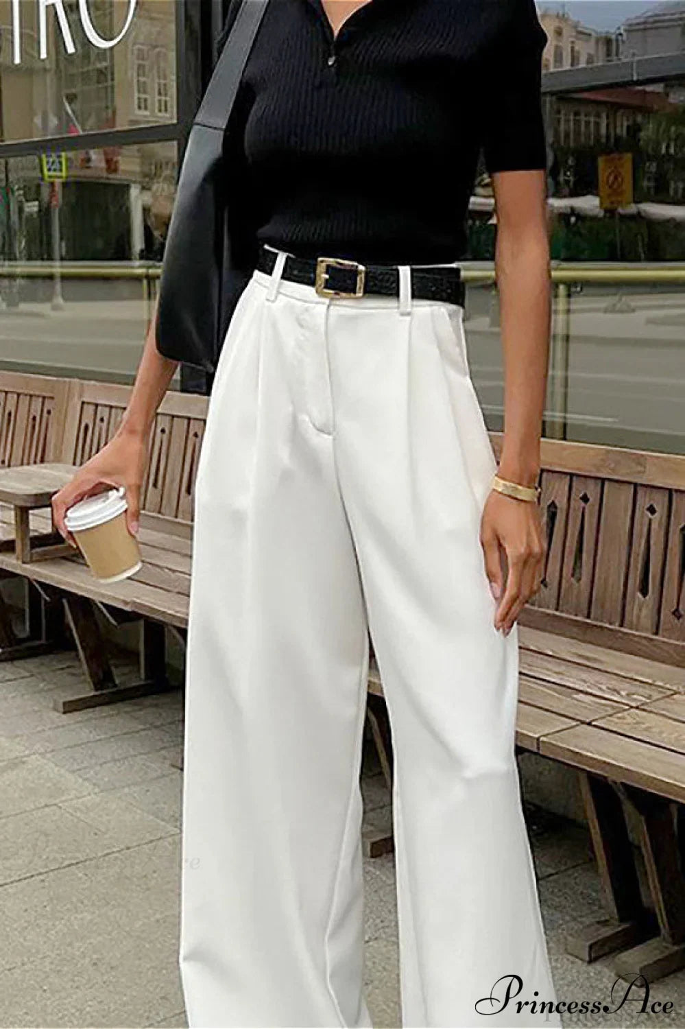 Elegant High Waist White Wide Leg Pants