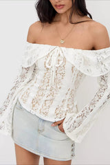 Off Shoulder Lace Patchwork Bodycon Long Sleeve Tee
