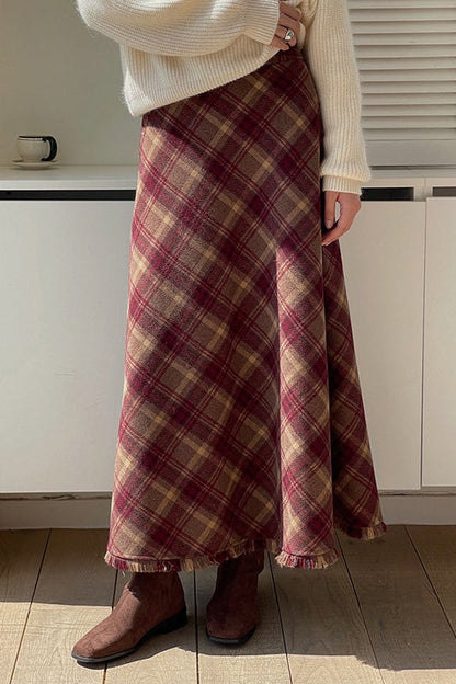 Red Plaid Wool Bodycon Christmas Skirt