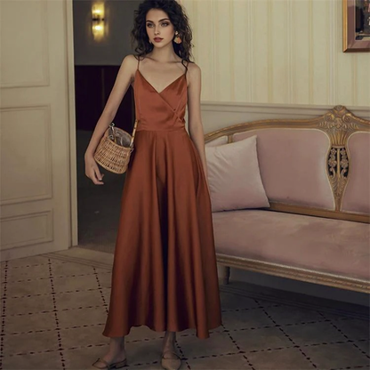 JuliaFashion - 2024 Sexy Satin Backless Vintage Dress