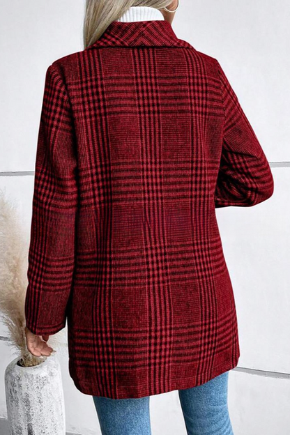 Plaid Tweed Notch Lapel Slim Elegant Christmas Outerwear
