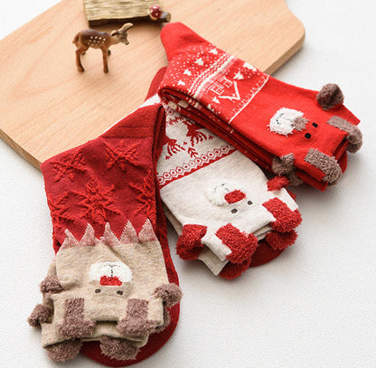 3D Reindeer Ear   Mid Calf Japanese Style Christmas Socks
