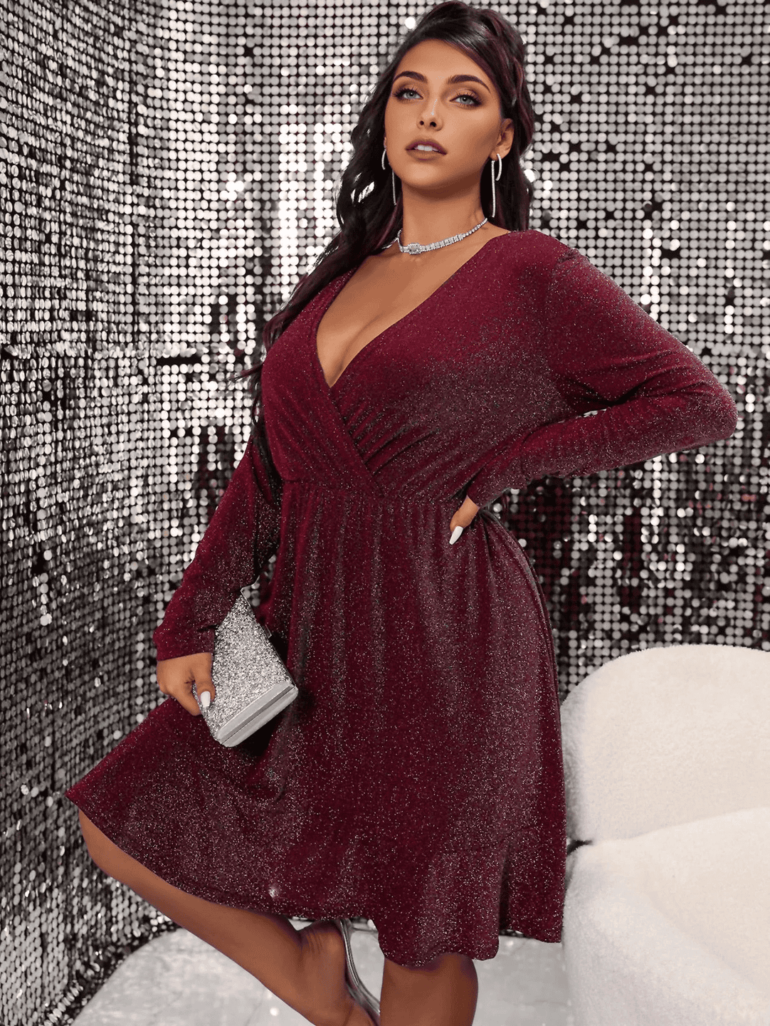 JuliaFashion - 2024 Sexy Curve V-Neck Long Sleeve Evening Party Dress