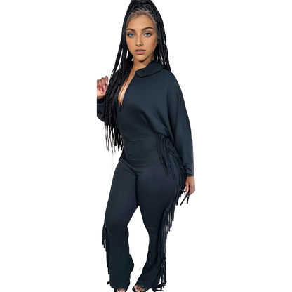 JuliaFashion - asual Fashion Women's Full Body Tassel Jumpsuits