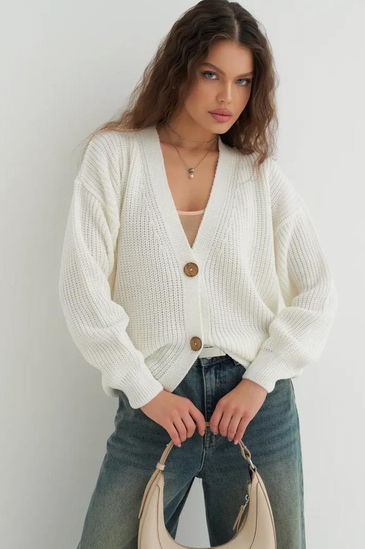 Relaxed Fit Solid Color Christmas Cardigan