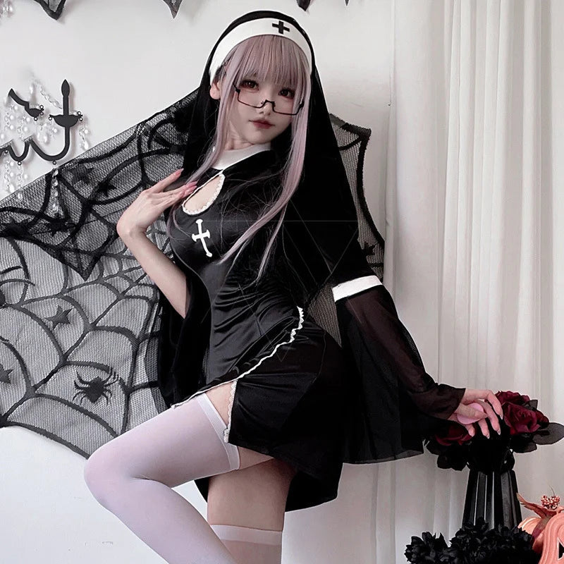 Sexy Halloween Gothic Cosplay Women Party Nun Vampire Outfits Costume