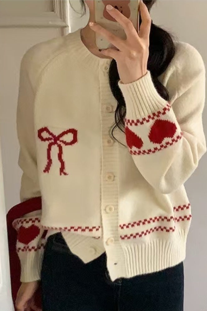 Relaxed Fit Bow Front Christmas Cardigan