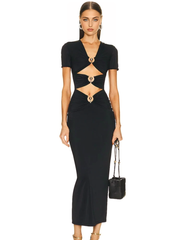 JuliaFashion - Sexy Short Sleeve Summer Bandage Cutout Dress