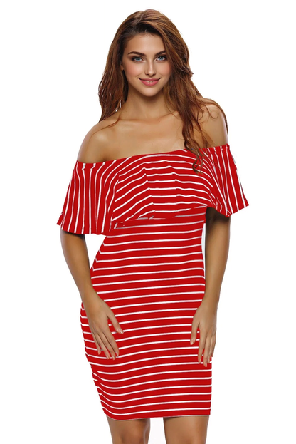 JuliaFashion-Better Than Ever Striped Off Shoulder Bodycon Dress