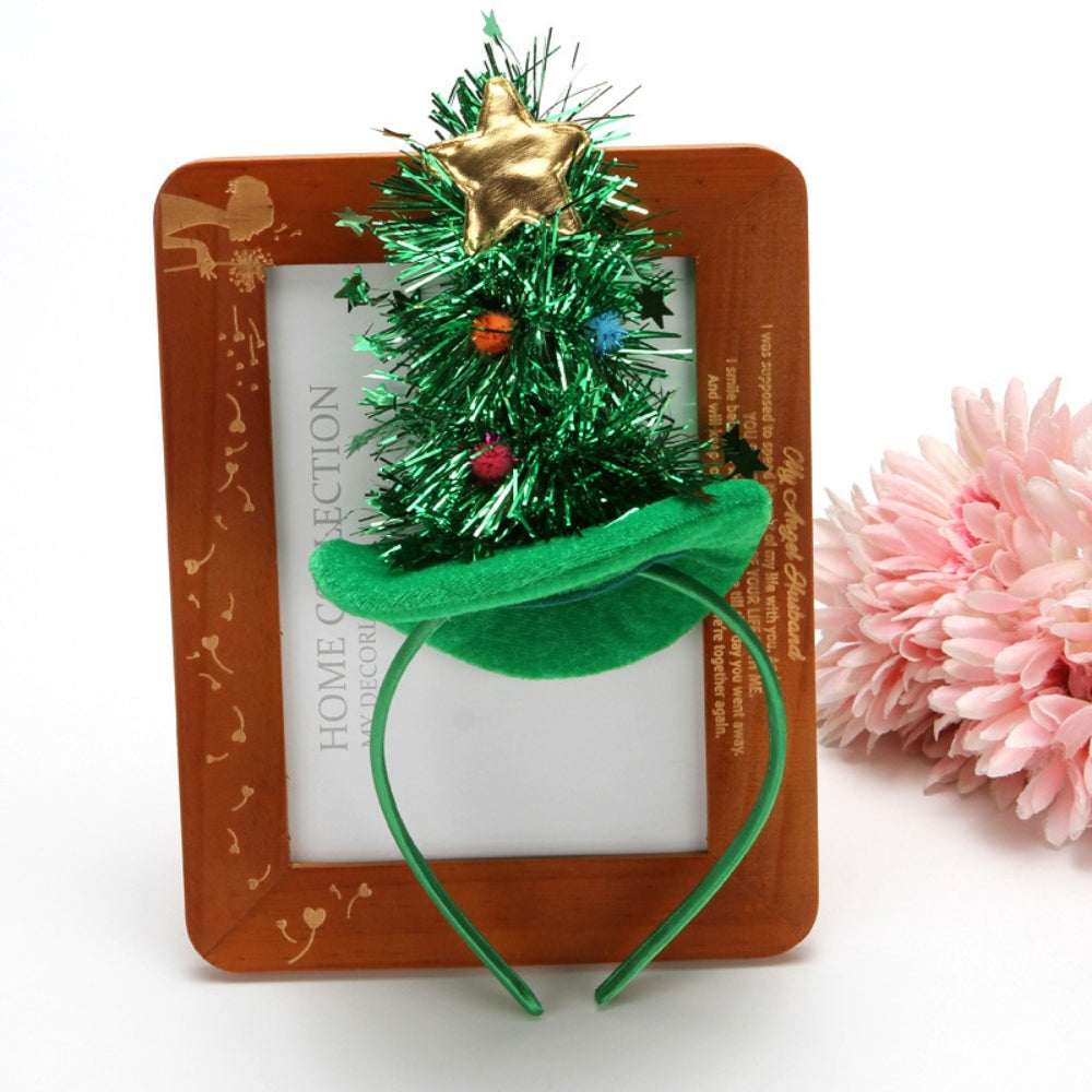 Christmas Velvet Glitter Star Pom Pom Lighted Tree Hair Accessory