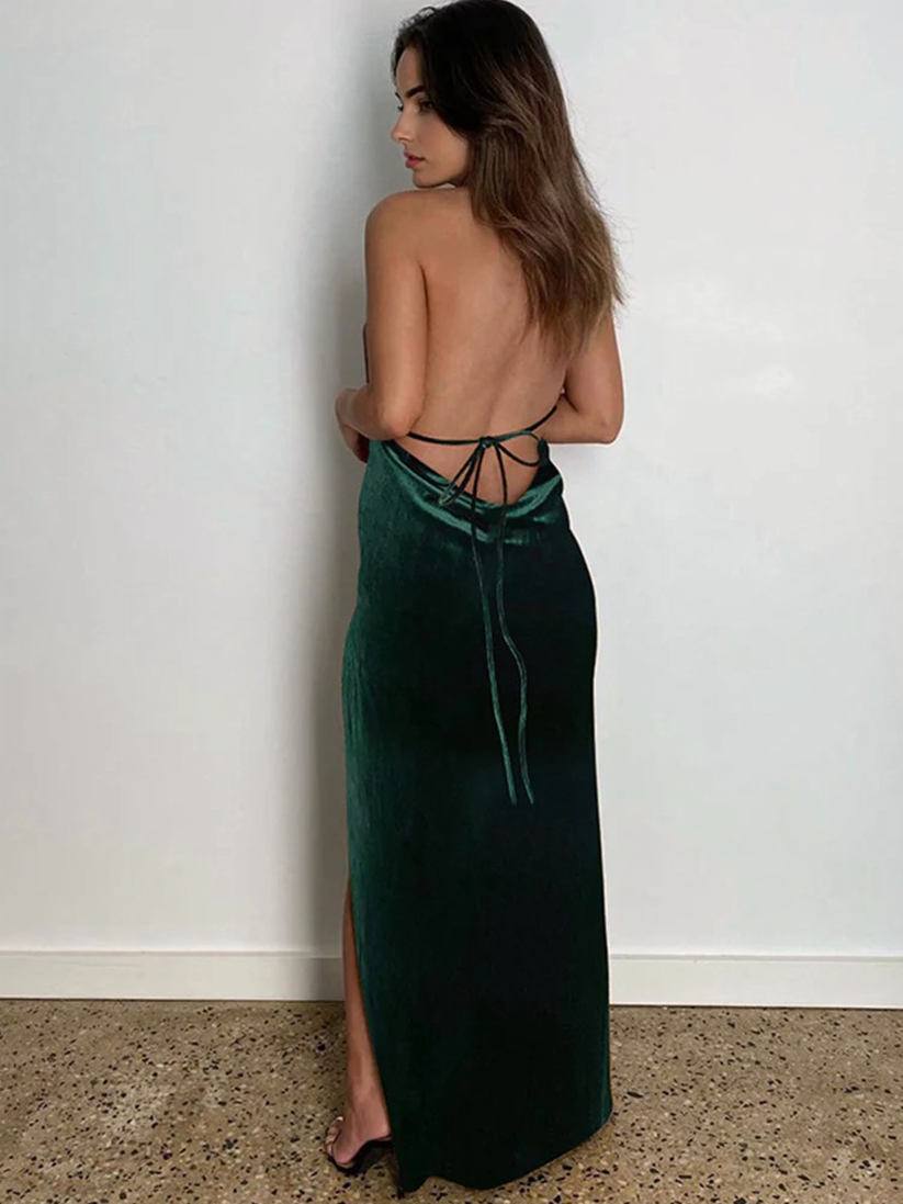 Julia Fashion - Sexy Green Halter Summer Women's Dress