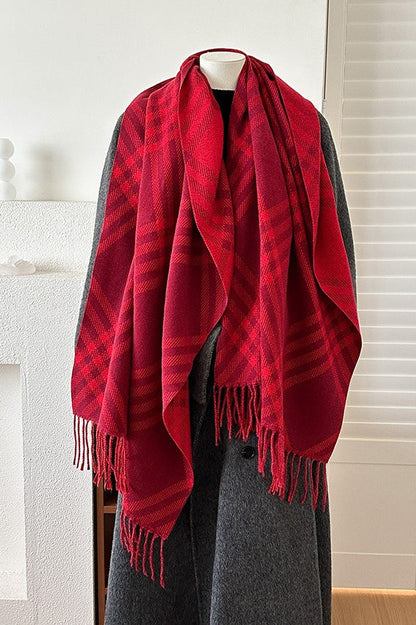 Double Faced Checkered Fringe Christmas Scarf
