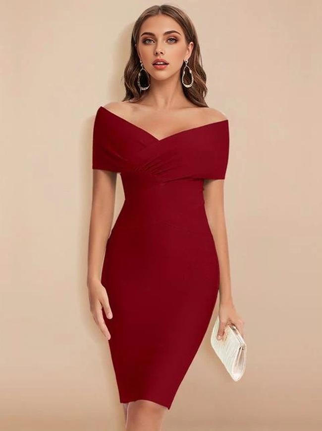 JuliaFashion - 2024 Sexy Off Shoulder V-Neck Bandage Dress