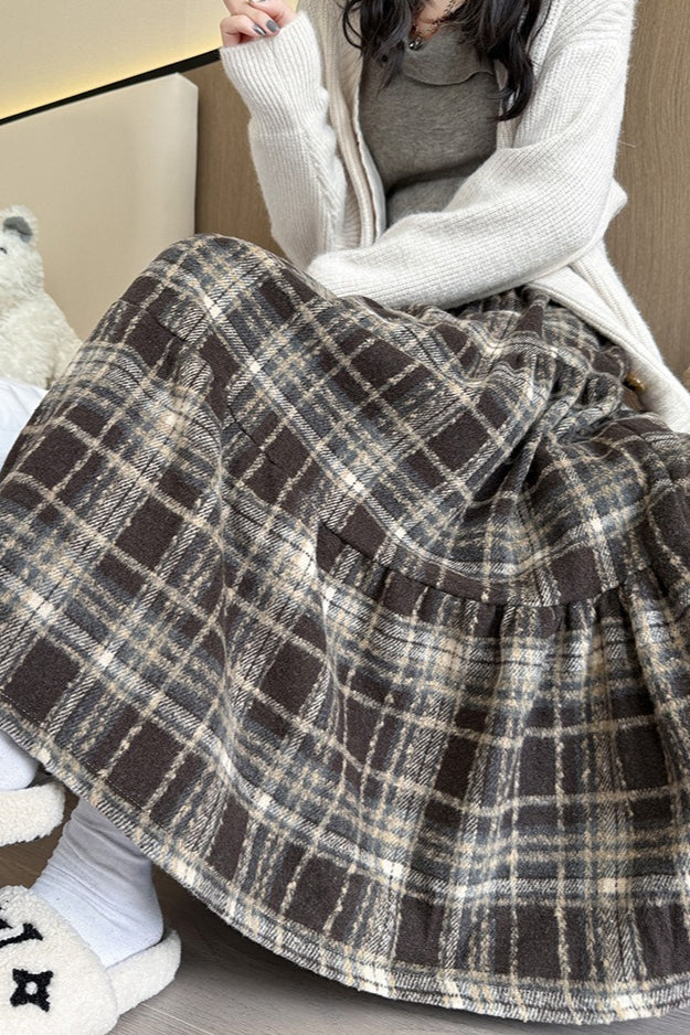 Wool Blend Tiered Plaid Christmas Skirt