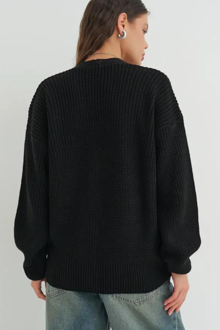 Relaxed Fit Solid Color Christmas Cardigan