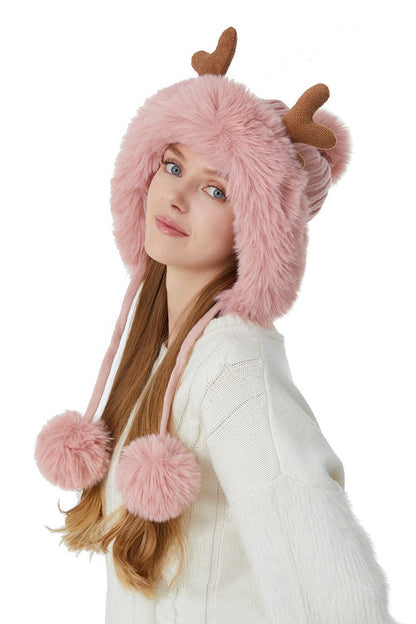 Reindeer Antler Pom Pom Christmas Hat