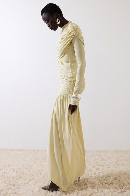 Ruched Asymmetric Ribbon Slim Mini Dress