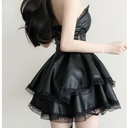 French Wrap Luxury Gothic Sexy Mini Fit Girls Chest Party Y2K Black Slim Summer Dress Punk Sweet Dress