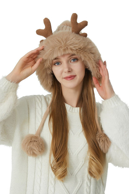 Reindeer Antler Pom Pom Christmas Hat