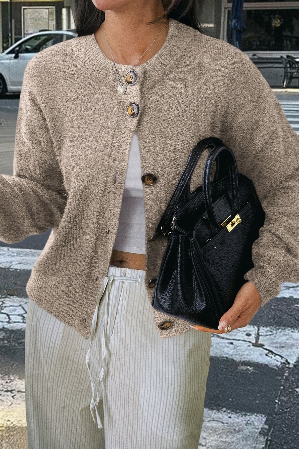 Minimalist Button Long Sleeve Christmas Cardigan