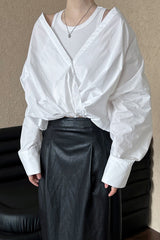 Off Shoulder Structured Peplum Mock Two Piece Blouse