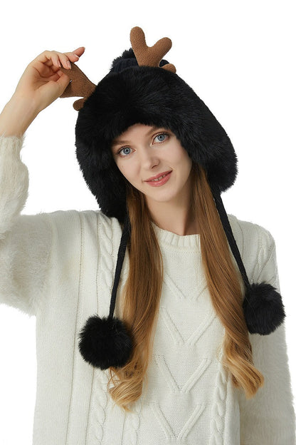 Reindeer Antler Pom Pom Christmas Hat
