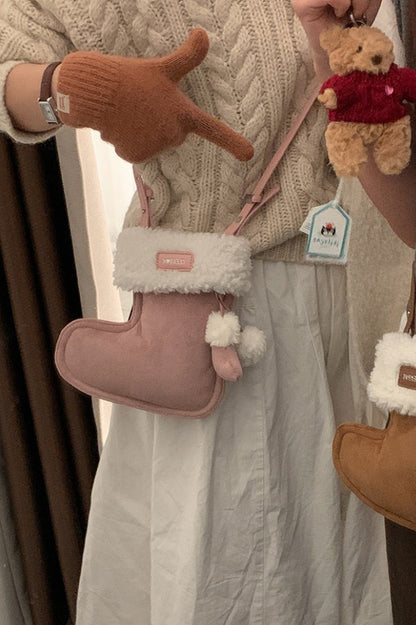 Cute Boot Shape Suede Fuzzy Crossbody Bag Mini Phone Bag