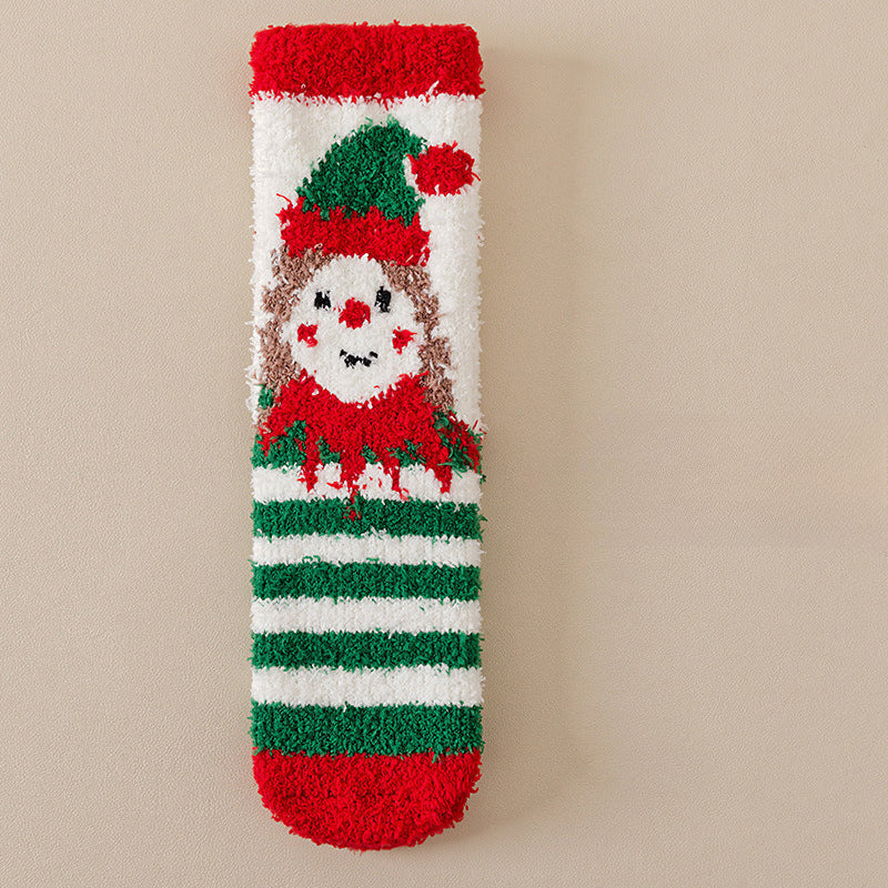 Cute Coral Fleece Thick Warm Mid Calf Christmas Socks