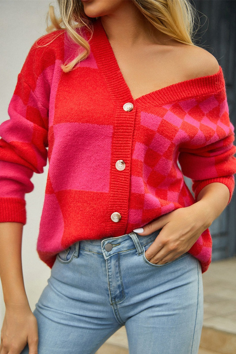 Plaid Panel Plus Size Christmas Cardigan