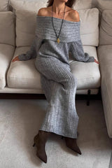 Knit Off Shoulder Long Sleeve Bodycon  Sweater Dress