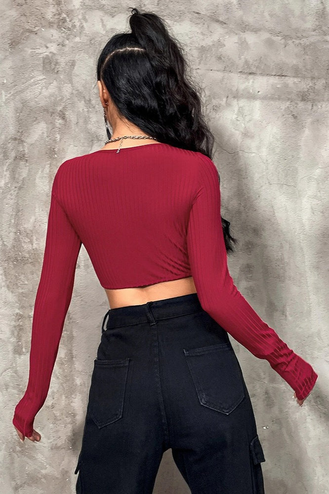 Striped Sexy Cropped Bustier Long Sleeve Tee