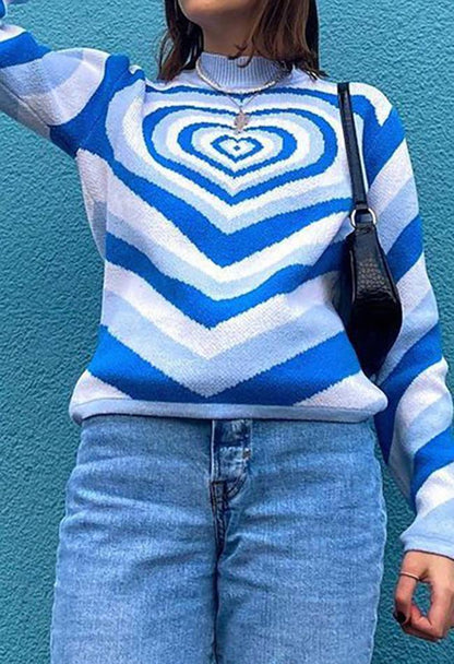 Heart Embroidered Stripe Trendy Crop Cami Top Blue / S Sweaters-L