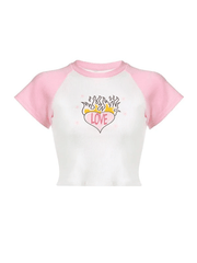 Heart Print Graceful Pocket Patch Jeans Tops&Tees