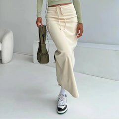 Y2K Cargo Drawstring Bodycon Slit Maxi Skirt