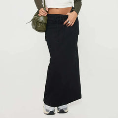 Y2K Cargo Drawstring Bodycon Slit Maxi Skirt