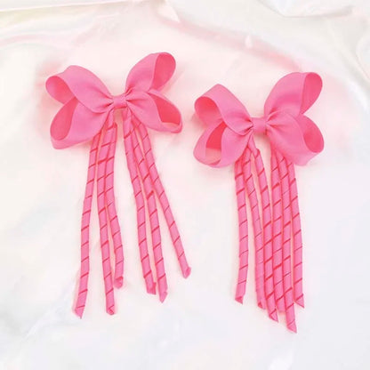 Red Christmas Hair Accessory with Long Tassel Solid Ribbon