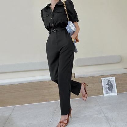 JuliaFashion - Elegant Korean Style Summer Short Sleeve Women's Black Jumpsuits