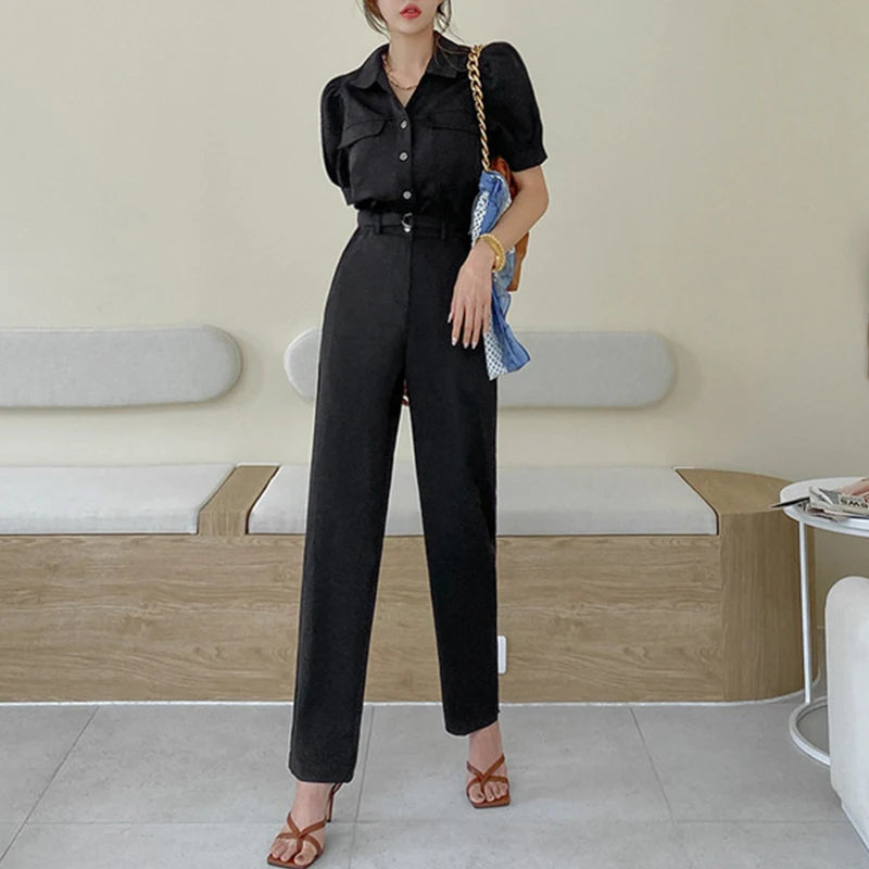 JuliaFashion - Elegant Korean Style Summer Short Sleeve Women's Black Jumpsuits