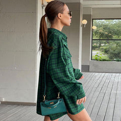 Bishop Sleeve Pointed Trendy Collar Shirt - Brown L / Emerald Green Blouses