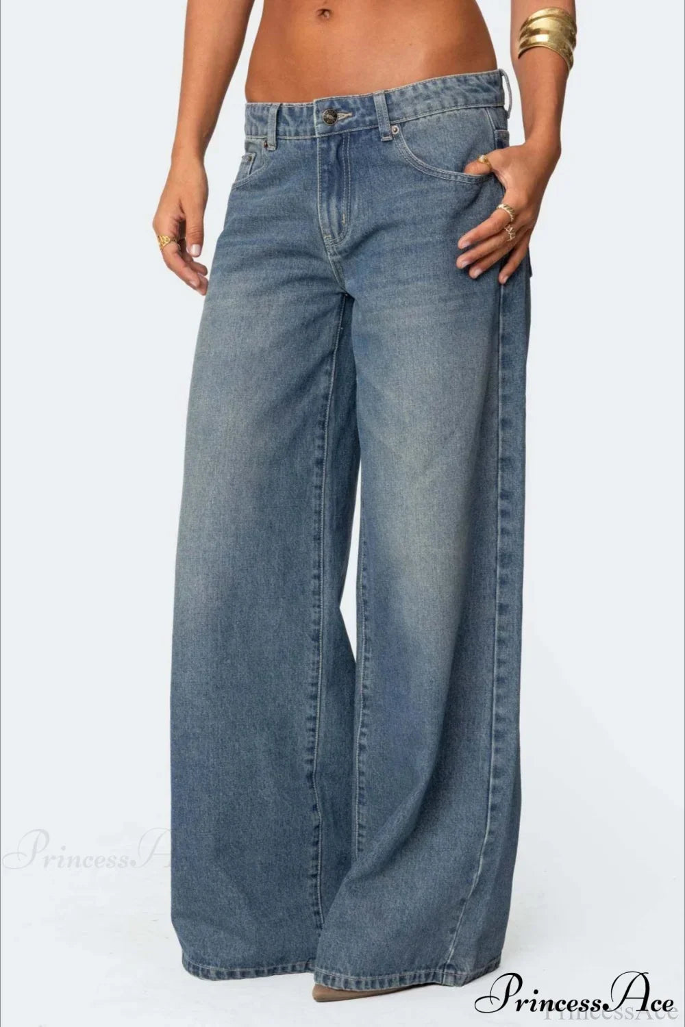 Relaxed Wide-Leg Printed Full-Length Jeans