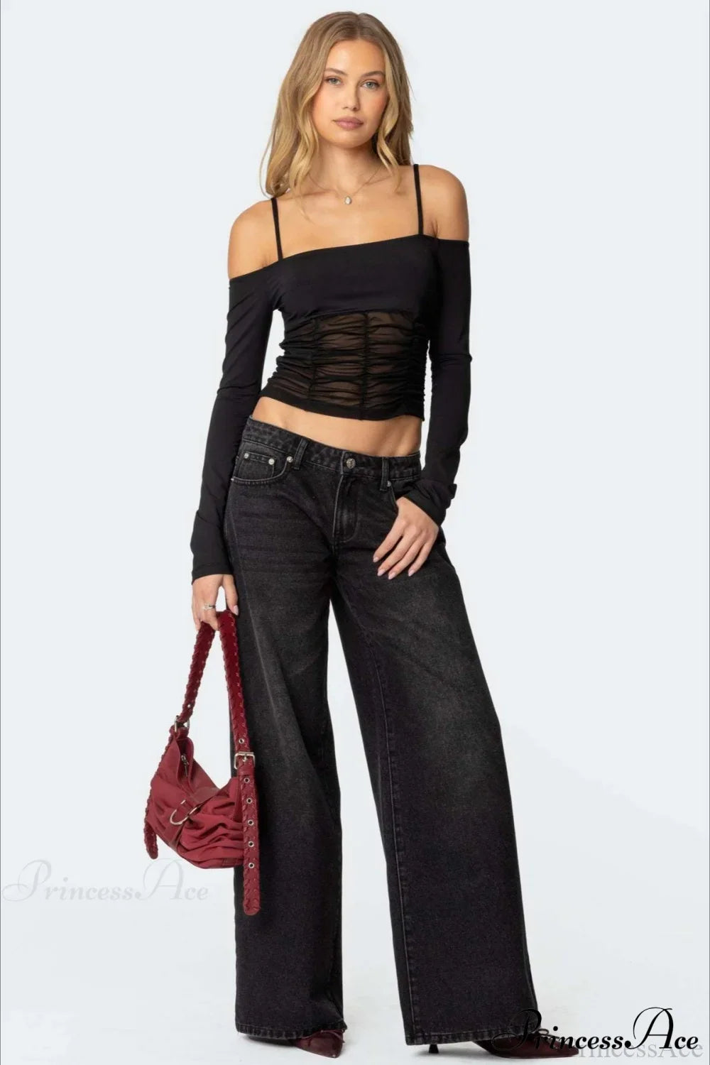 Relaxed Wide-Leg Printed Full-Length Jeans Black / S